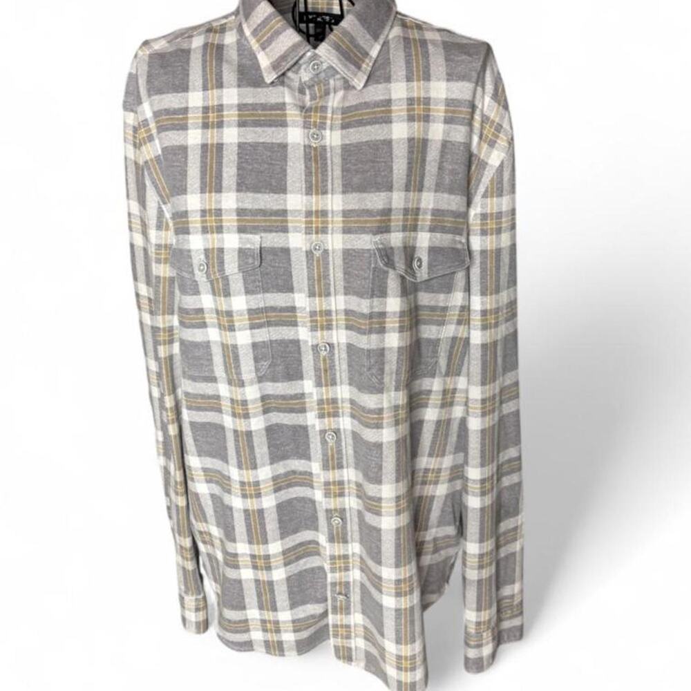 Express Flannel Shirt Men's Large Long Sleeve Plaid Button Up Gray Yellow L